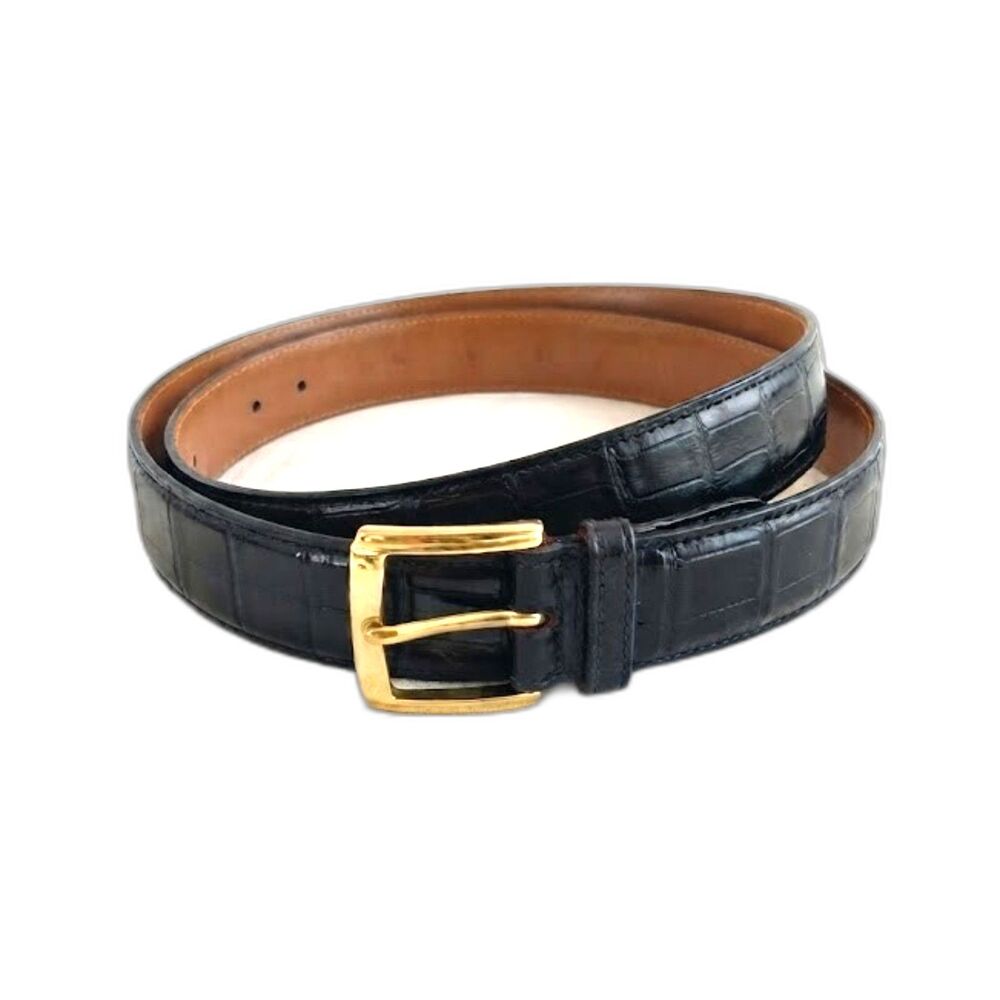 Trafalgar Mens Black Leather Size 40 Alligator Embossed Belt Solid Brass Buckle